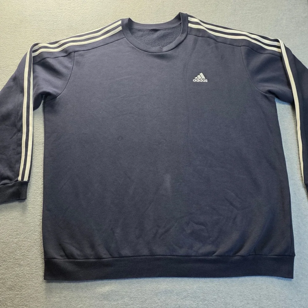 Adidas Mens 3-Stripes Crewneck Sweatshirt Large Navy Blue Fleece Pullover Logo